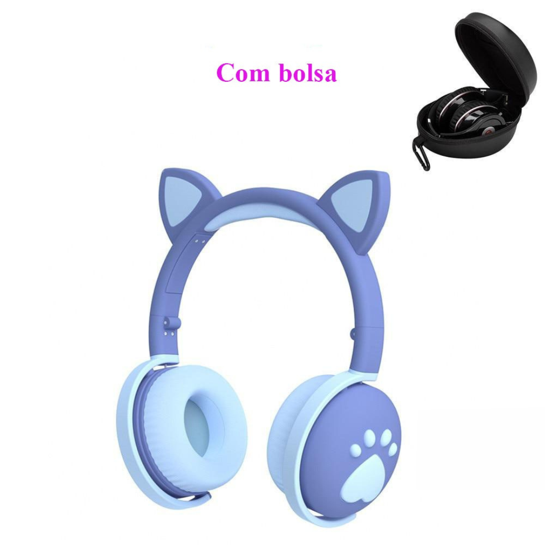 Fone de Ouvido Orelha de Gato Bluetooth 5.0 de Gatinho Sem Fio LED - TragoBarato